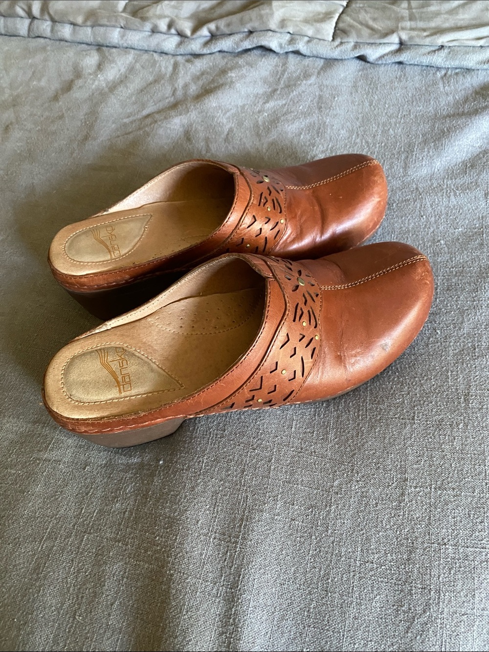 Dansko Women's Leather Slip-On Clogs in Cognac